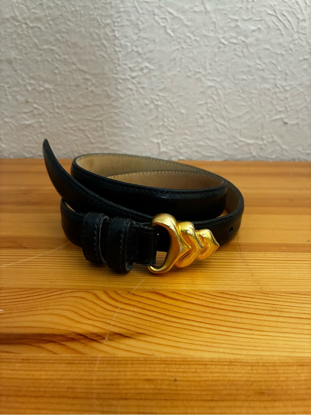 Robert Lee Morris Black Leather Skinny Waist Belt with Gold Buckle